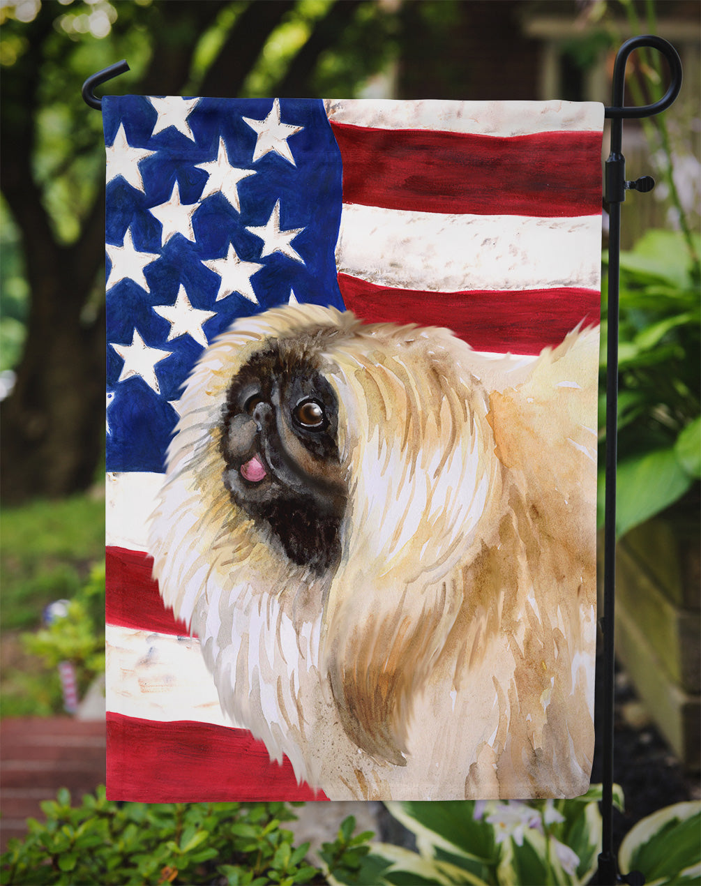 Pekingese Patriotic Flag Garden Size BB9681GF  the-store.com.