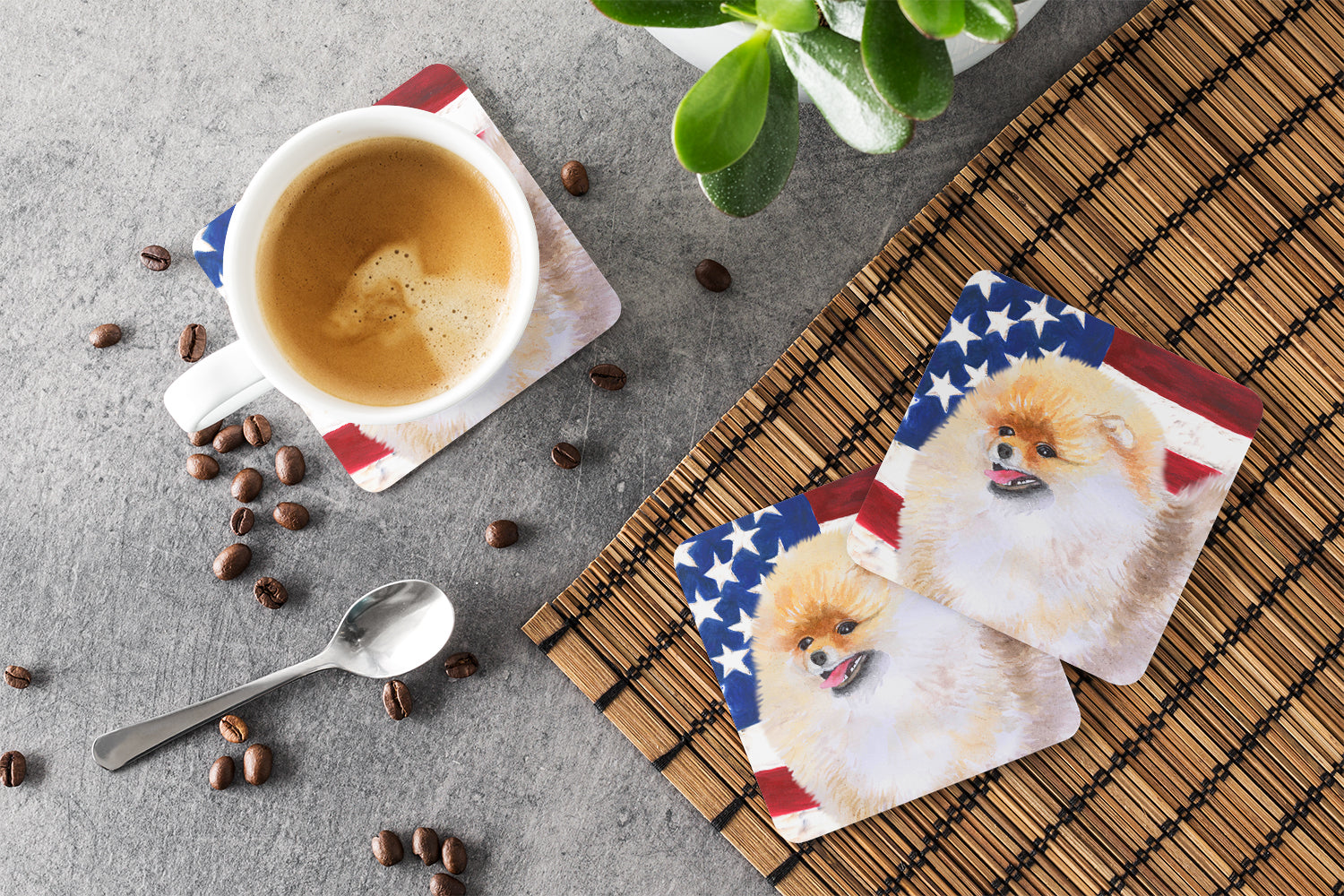 Pomeranian Patriotic Foam Coaster Set of 4 BB9682FC - the-store.com