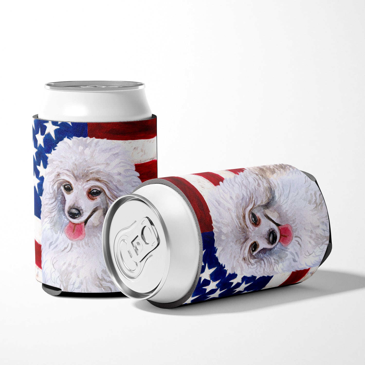 Medium White Poodle Patriotic Can or Bottle Hugger BB9683CC  the-store.com.