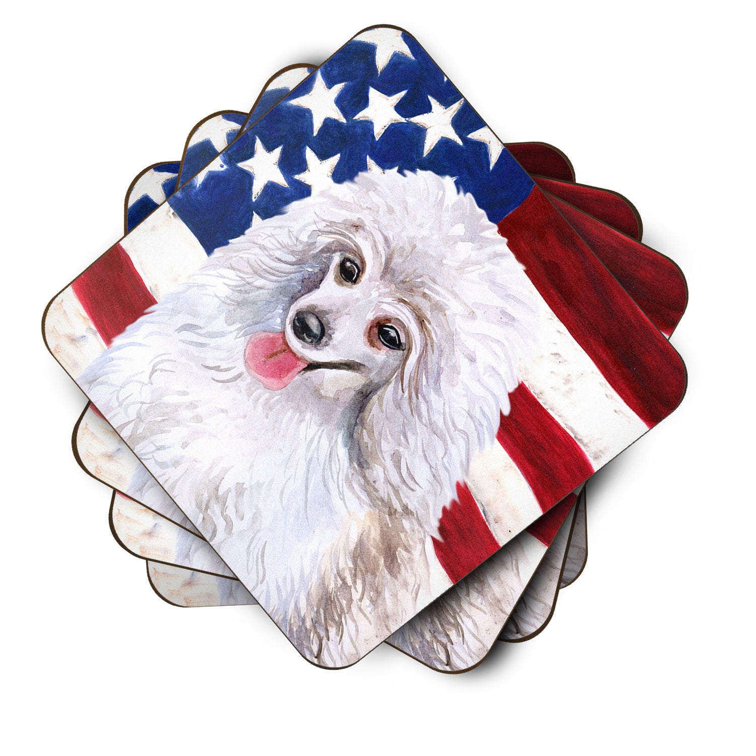 Medium White Poodle Patriotic Foam Coaster Set of 4 BB9683FC - the-store.com