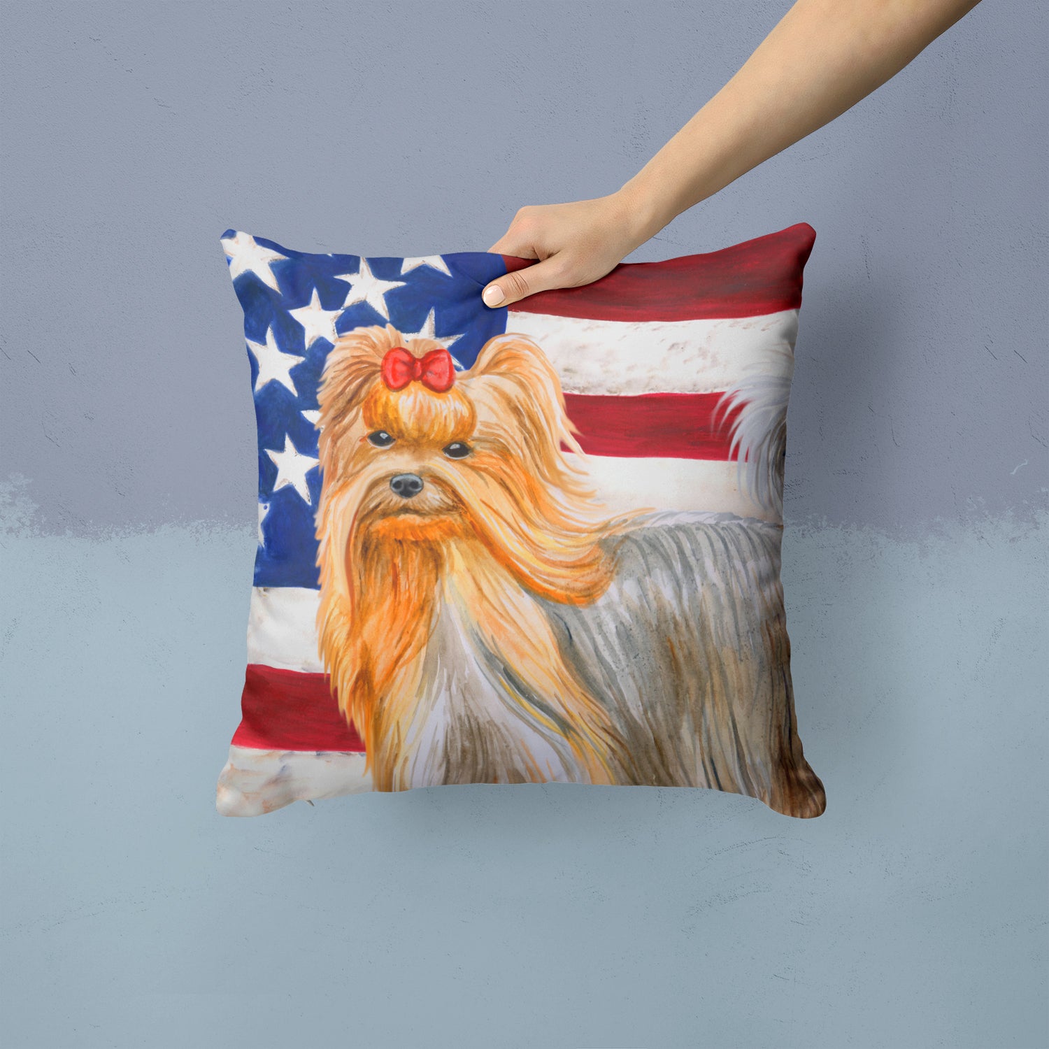 Yorkshire Terrier Patriotic Fabric Decorative Pillow BB9685PW1414 - the-store.com