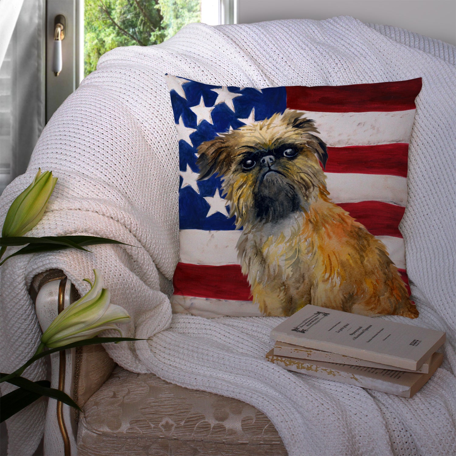 Brussels Griffon Patriotic Fabric Decorative Pillow BB9687PW1414 - the-store.com