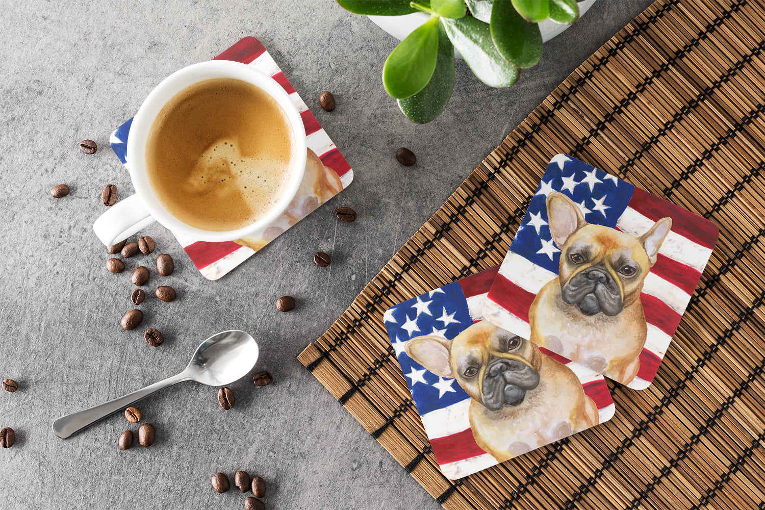 French Bulldog Patriotic Foam Coaster Set of 4 BB9688FC - the-store.com