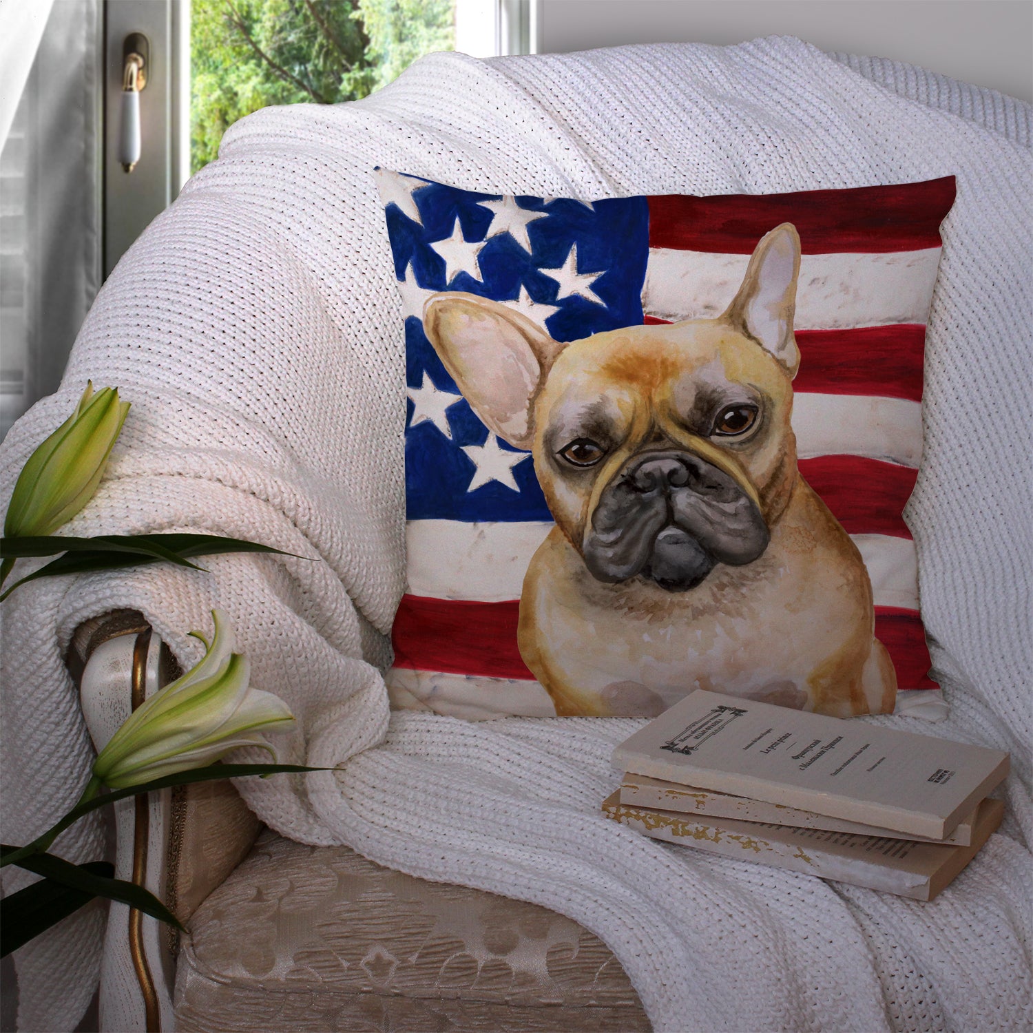 French Bulldog Patriotic Fabric Decorative Pillow BB9688PW1414 - the-store.com