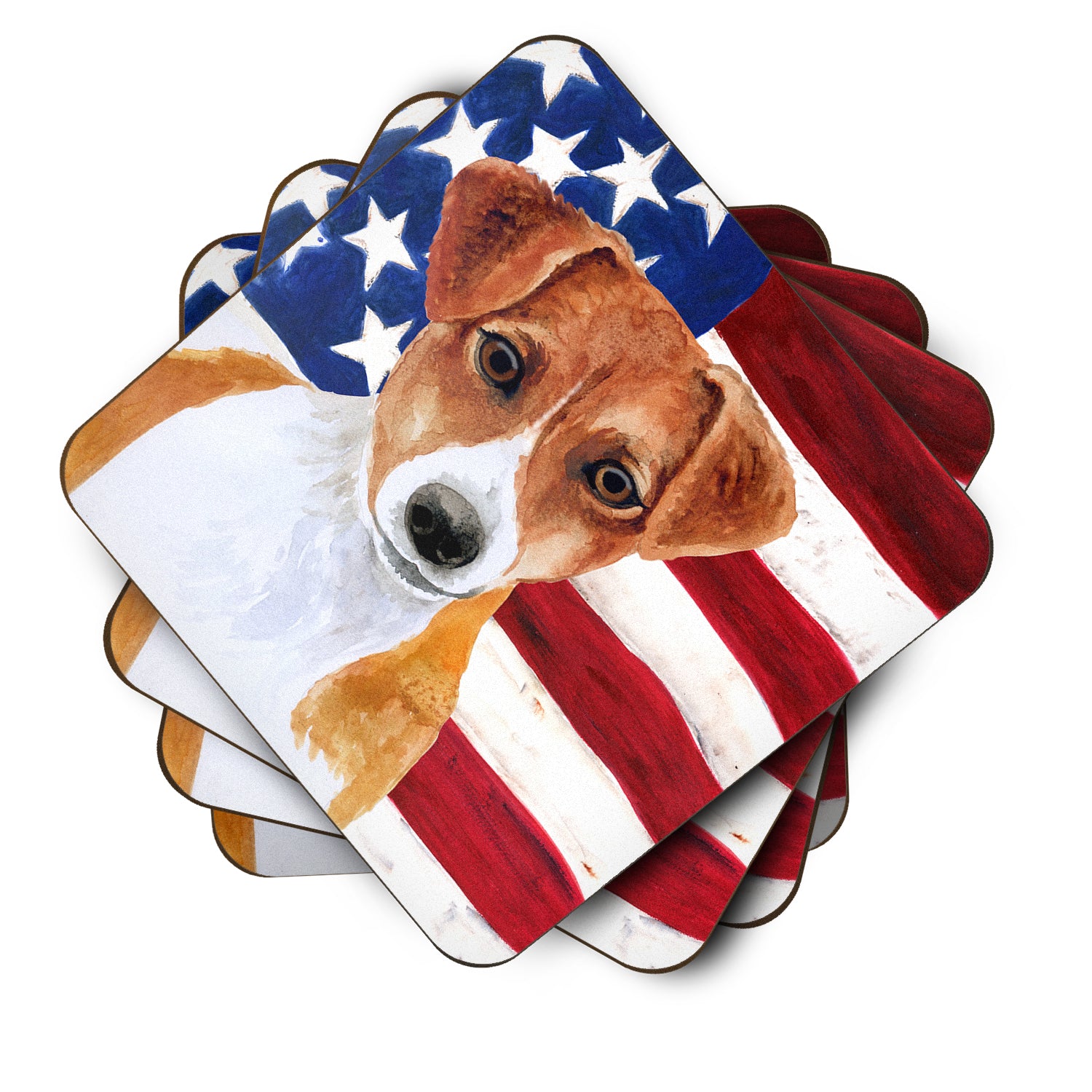 Jack Russell Terrier Patriotic Foam Coaster Set of 4 BB9689FC - the-store.com