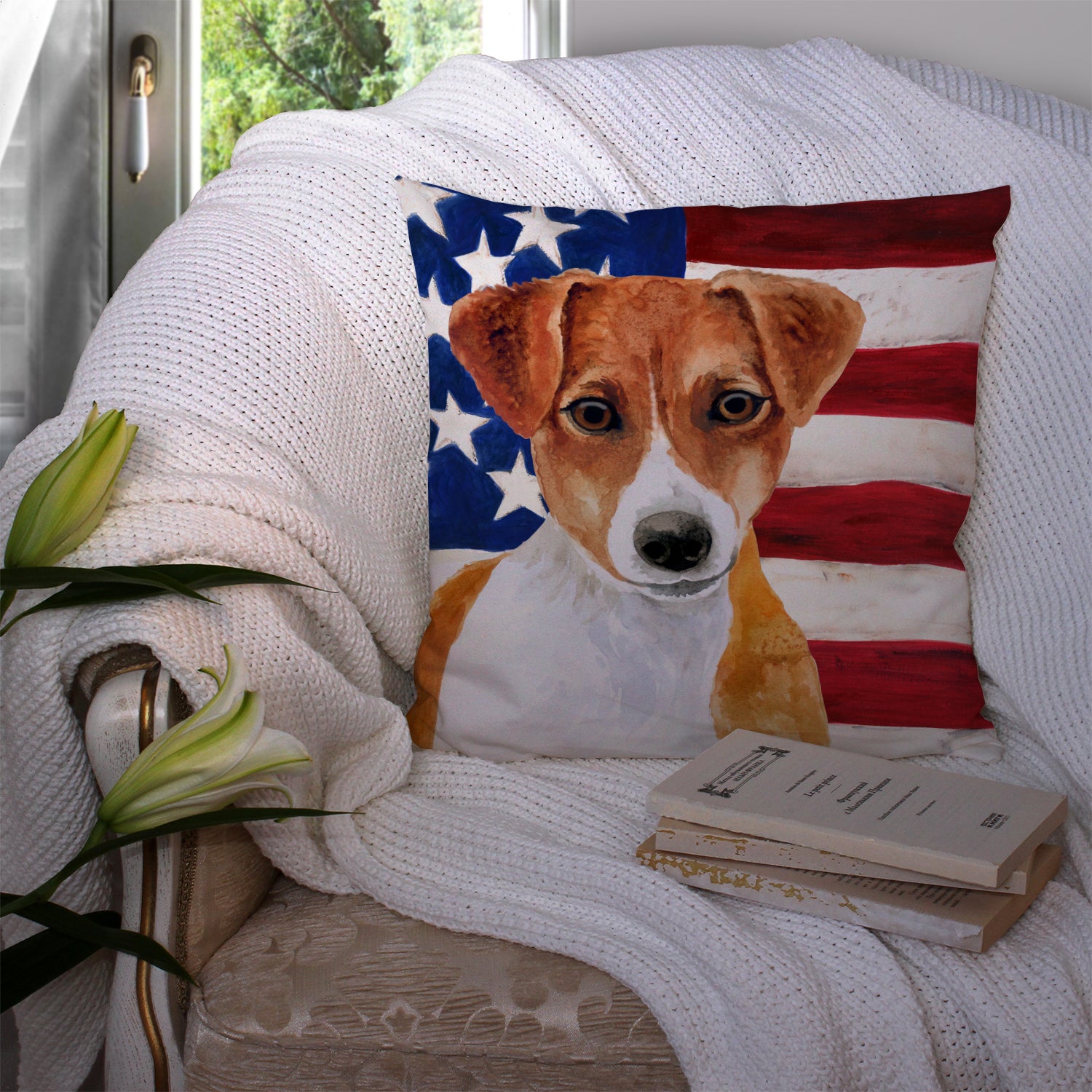 Jack Russell Terrier Patriotic Fabric Decorative Pillow BB9689PW1414 - the-store.com