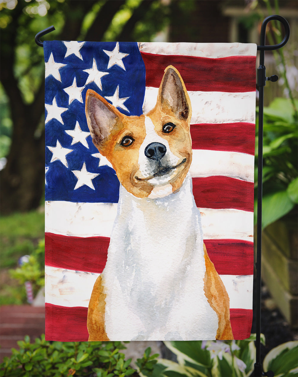 Basenji Patriotic Flag Garden Size BB9692GF  the-store.com.