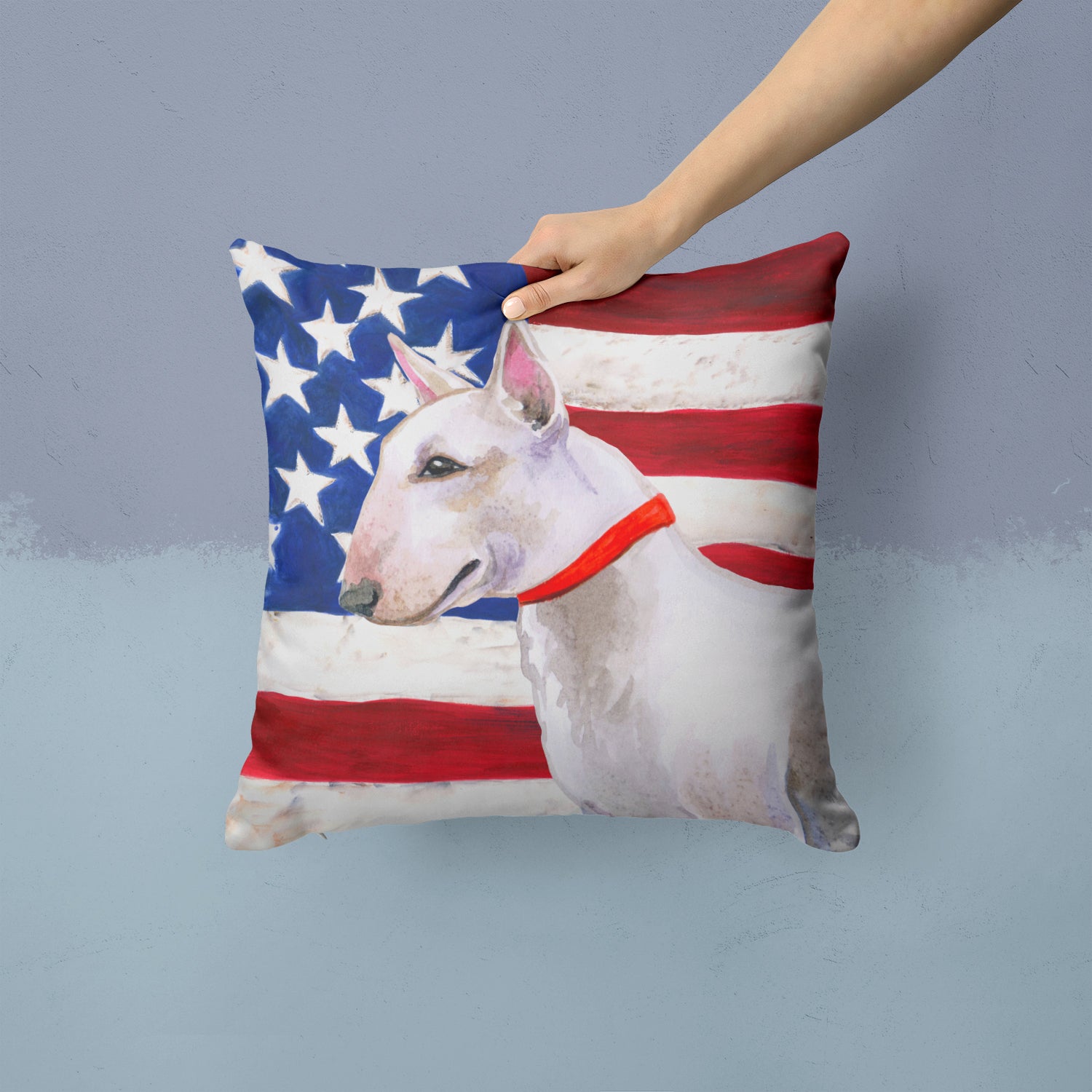 Bull Terrier Patriotic Fabric Decorative Pillow BB9693PW1414 - the-store.com