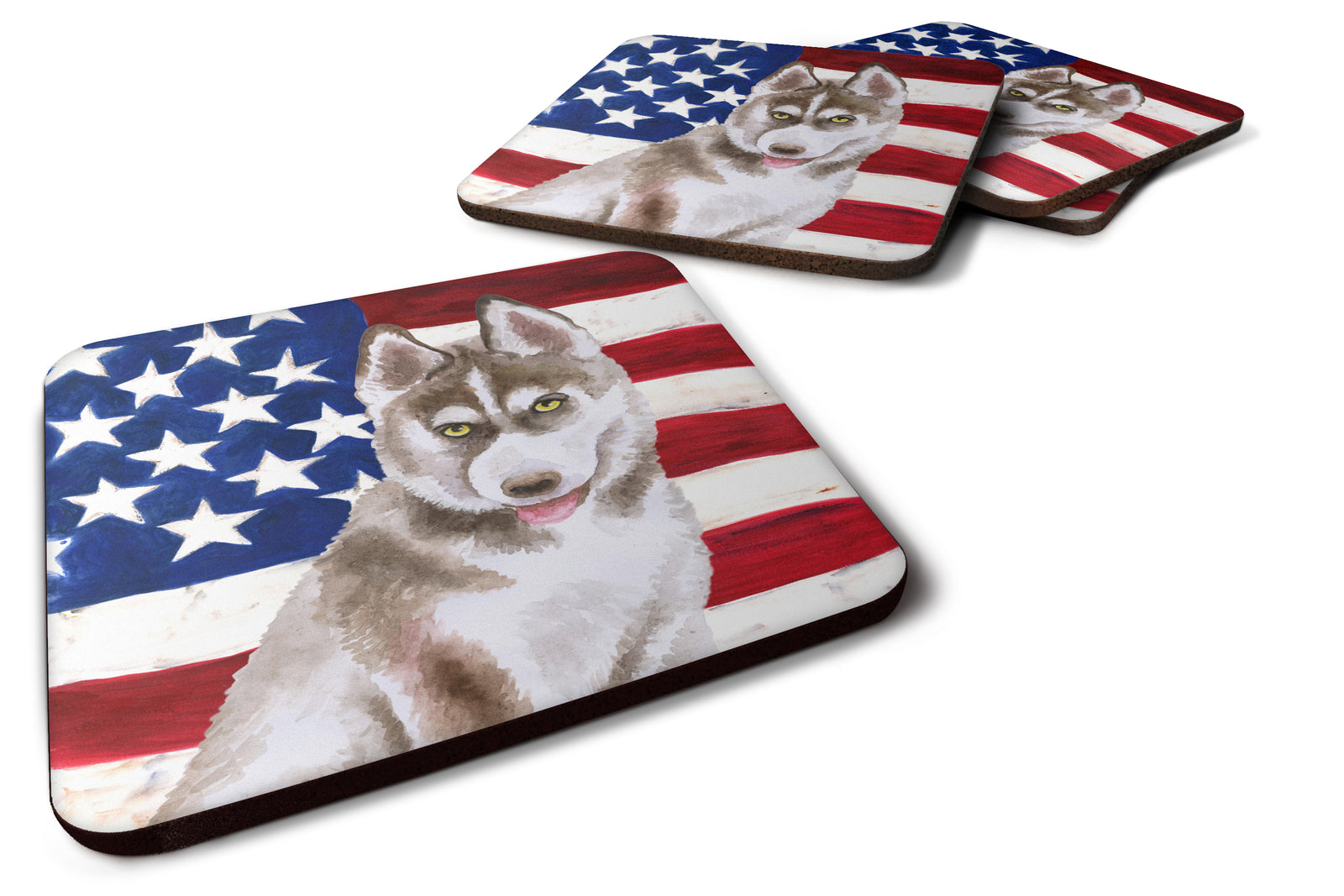 Siberian Husky Grey Patriotic Foam Coaster Set of 4 BB9696FC - the-store.com