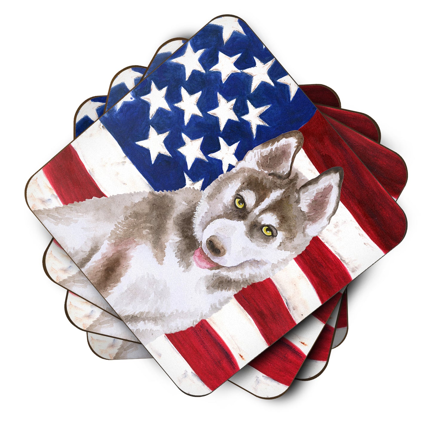 Siberian Husky Grey Patriotic Foam Coaster Set of 4 BB9696FC - the-store.com