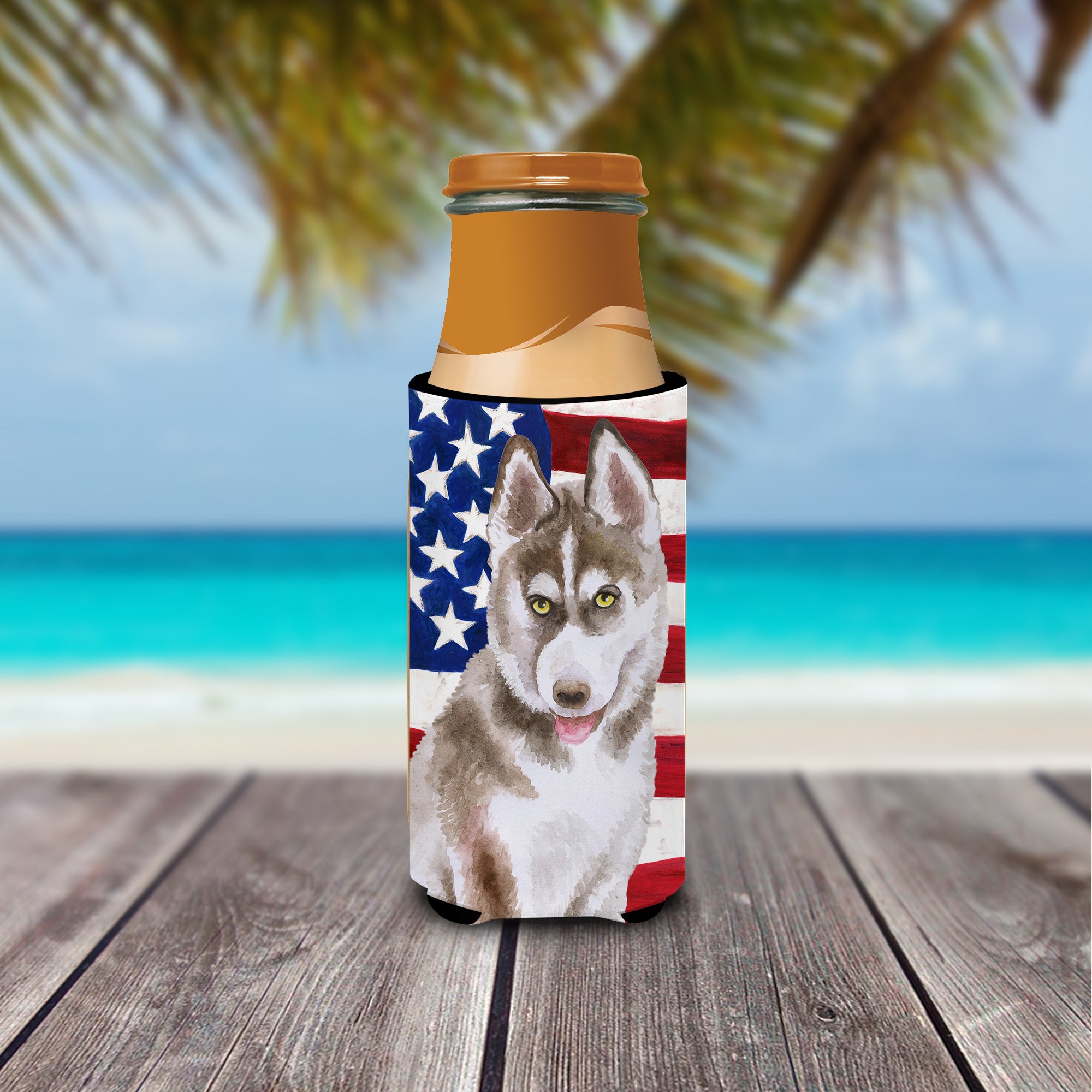 Siberian Husky Grey Patriotic  Ultra Hugger for slim cans BB9696MUK  the-store.com.