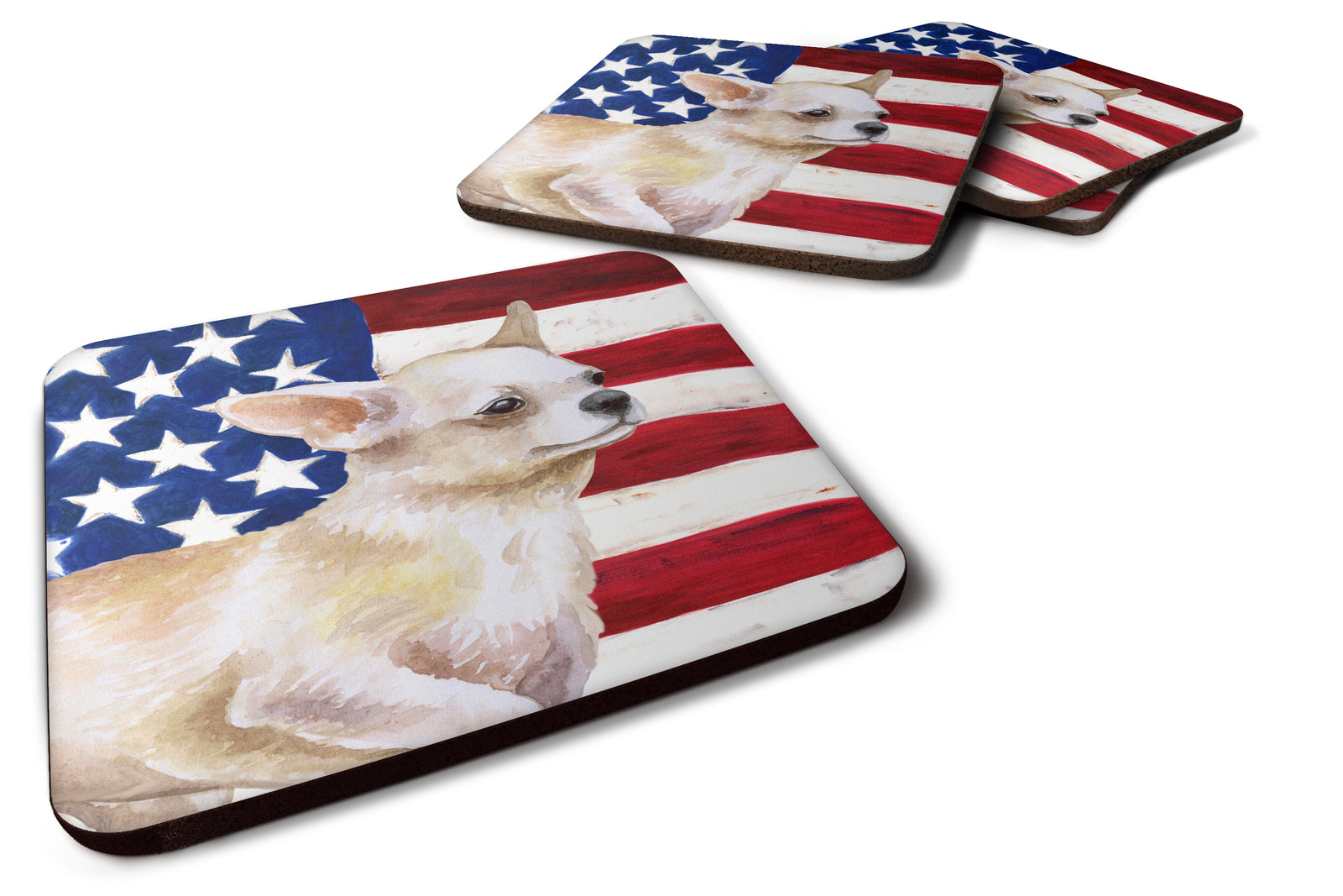 Chihuahua Leg up Patriotic Foam Coaster Set of 4 BB9697FC - the-store.com