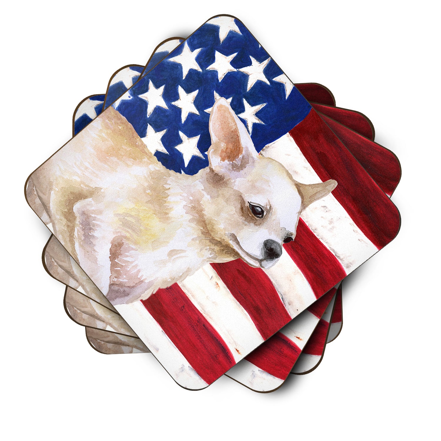 Chihuahua Leg up Patriotic Foam Coaster Set of 4 BB9697FC - the-store.com