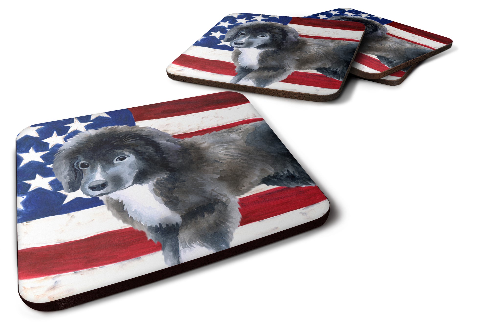 Newfoundland Puppy Patriotic Foam Coaster Set of 4 BB9699FC - the-store.com