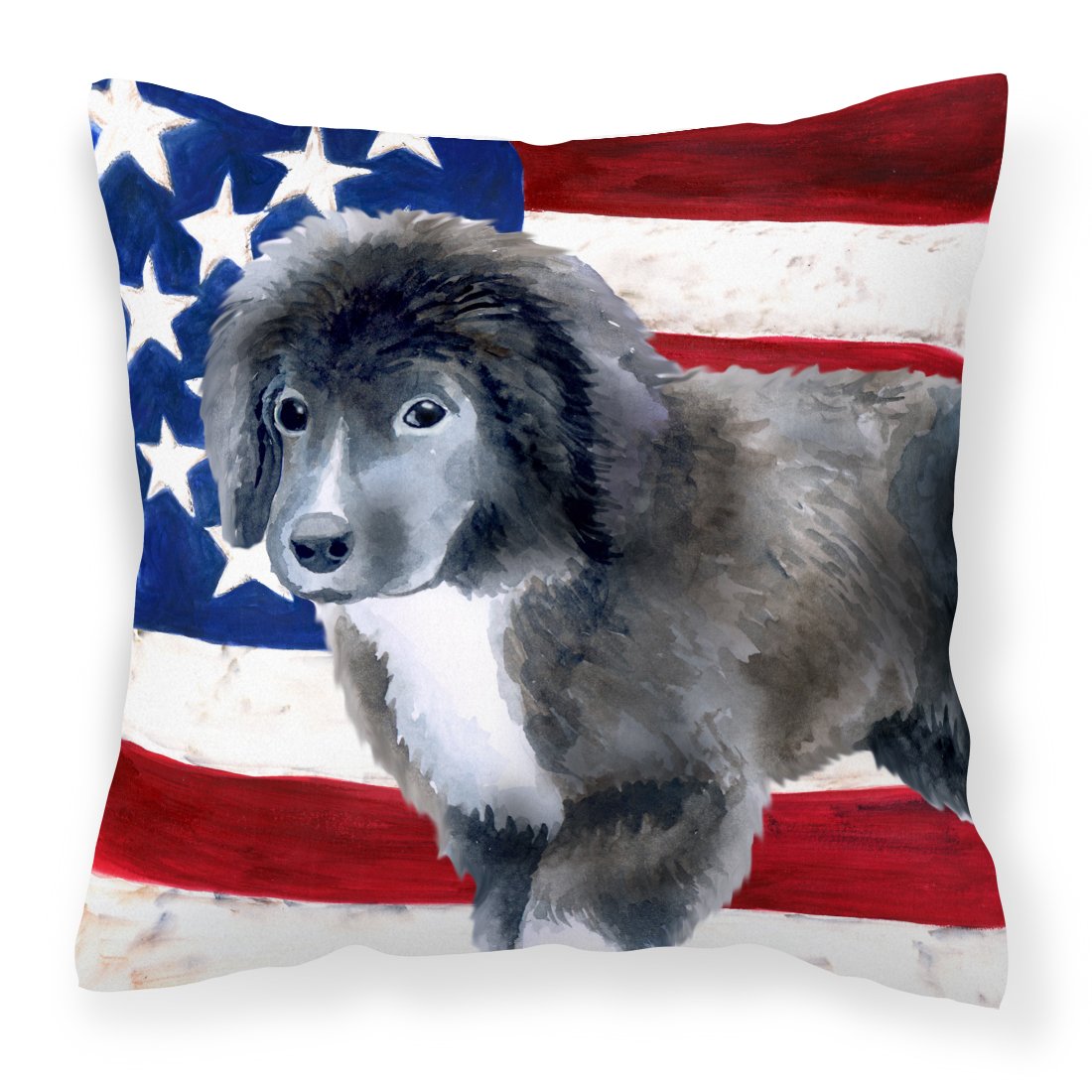 Newfoundland Puppy Patriotic Fabric Decorative Pillow BB9699PW1818 by Caroline's Treasures