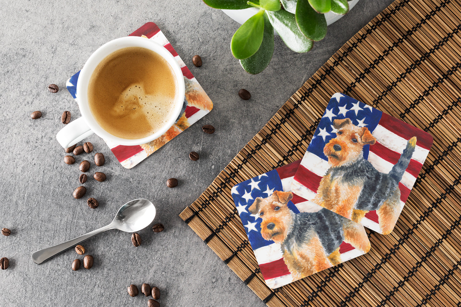 Welsh Terrier Patriotic Foam Coaster Set of 4 BB9700FC - the-store.com