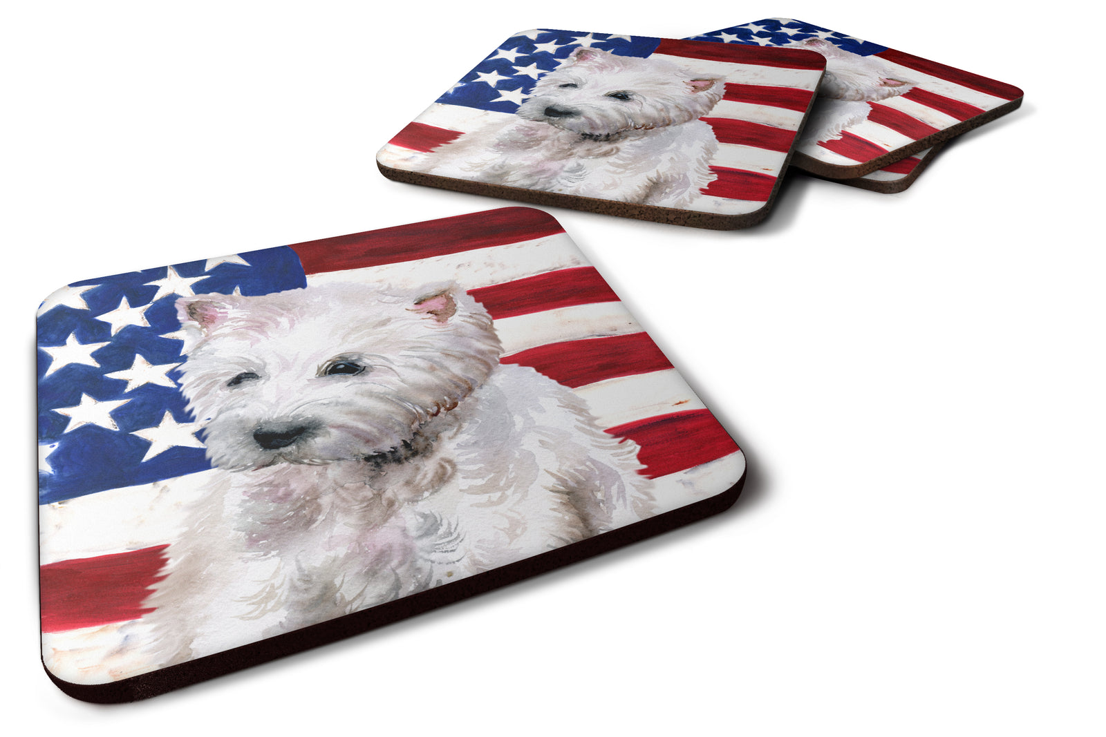 Westie Patriotic Foam Coaster Set of 4 BB9701FC - the-store.com