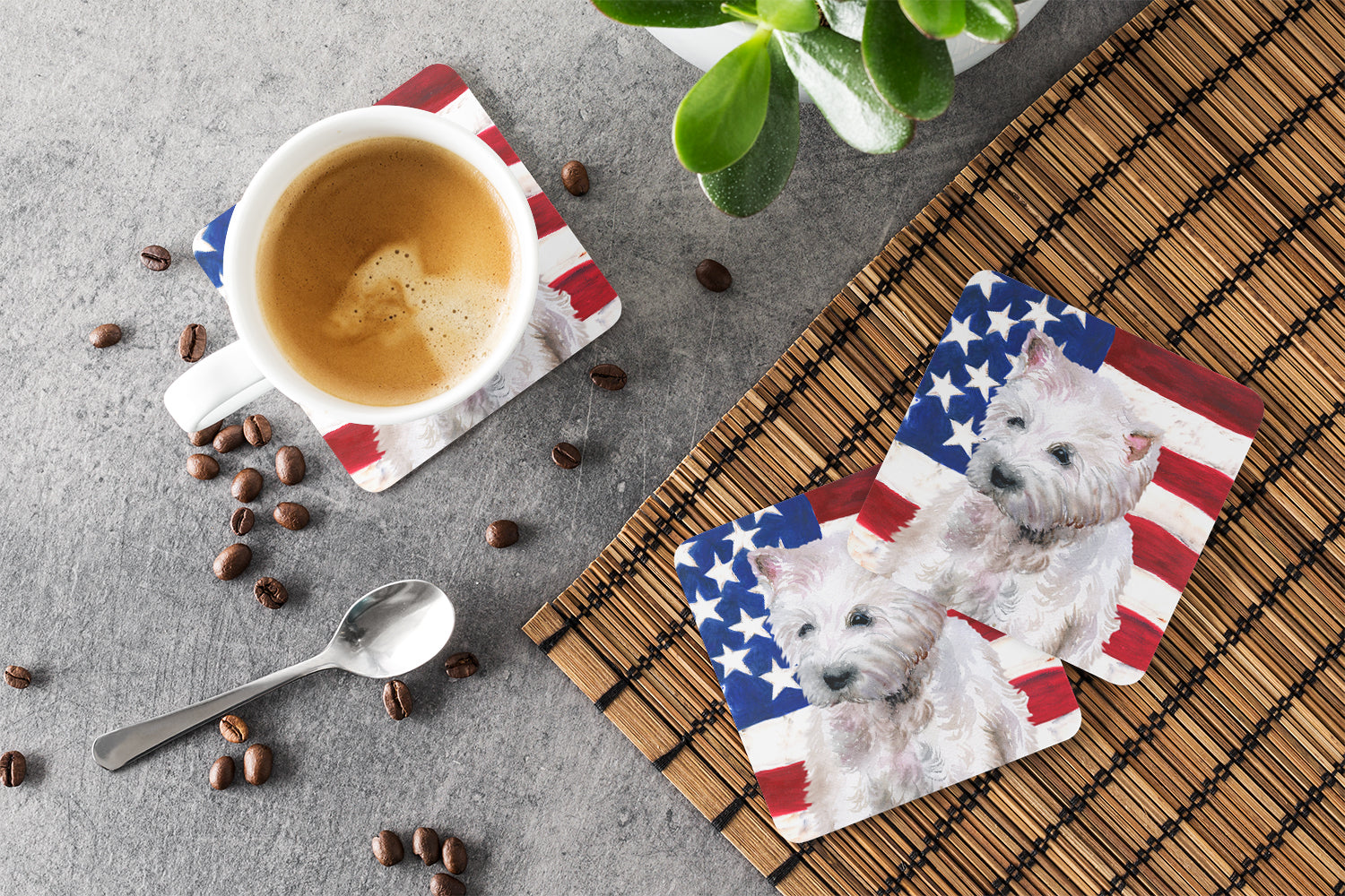 Westie Patriotic Foam Coaster Set of 4 BB9701FC - the-store.com