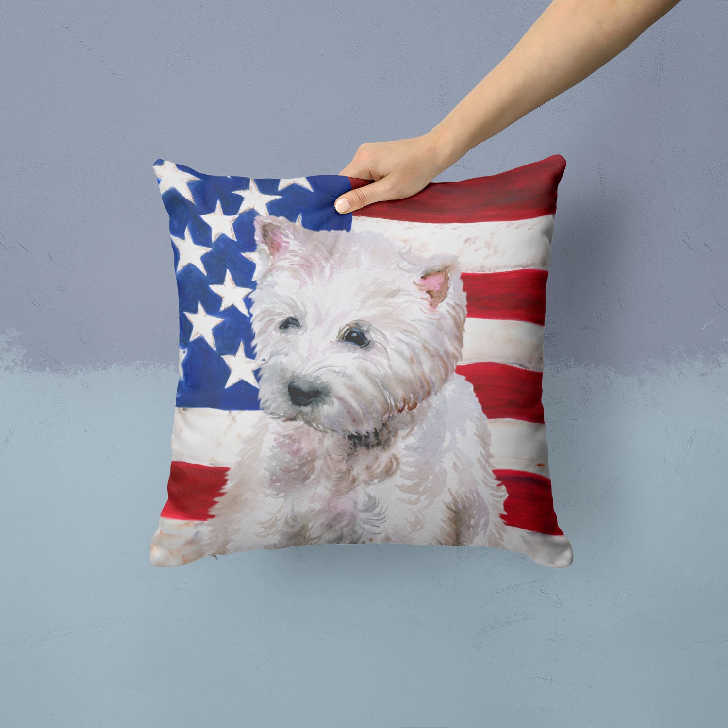 Westie Patriotic Fabric Decorative Pillow BB9701PW1414 - the-store.com