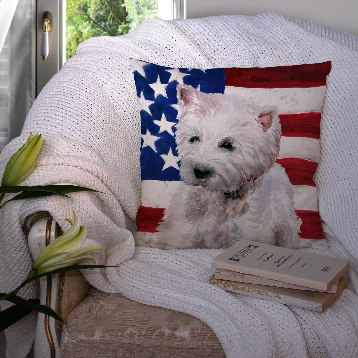 Westie Patriotic Fabric Decorative Pillow BB9701PW1414 - the-store.com