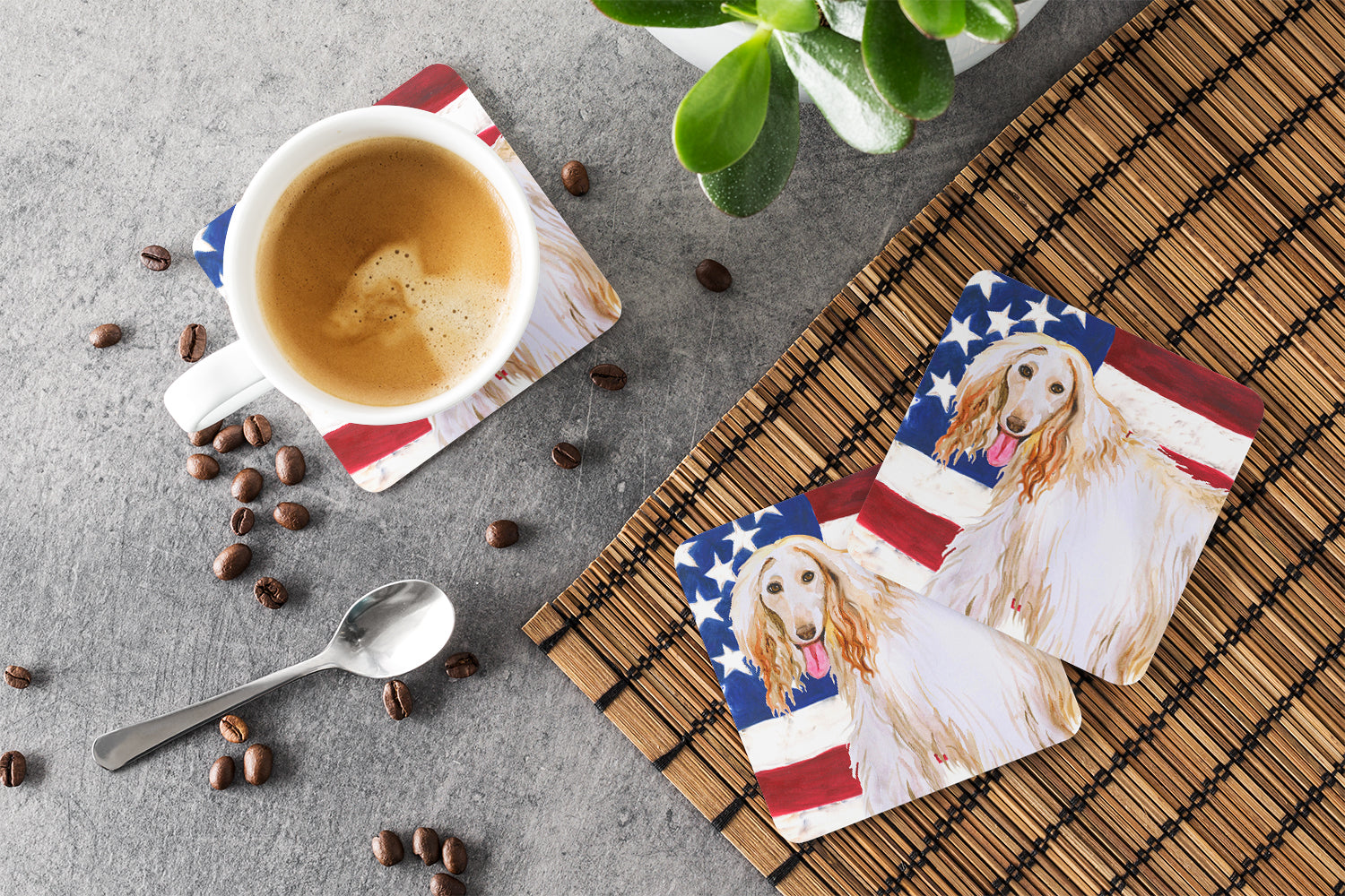 Afghan Hound Patriotic Foam Coaster Set of 4 BB9702FC - the-store.com