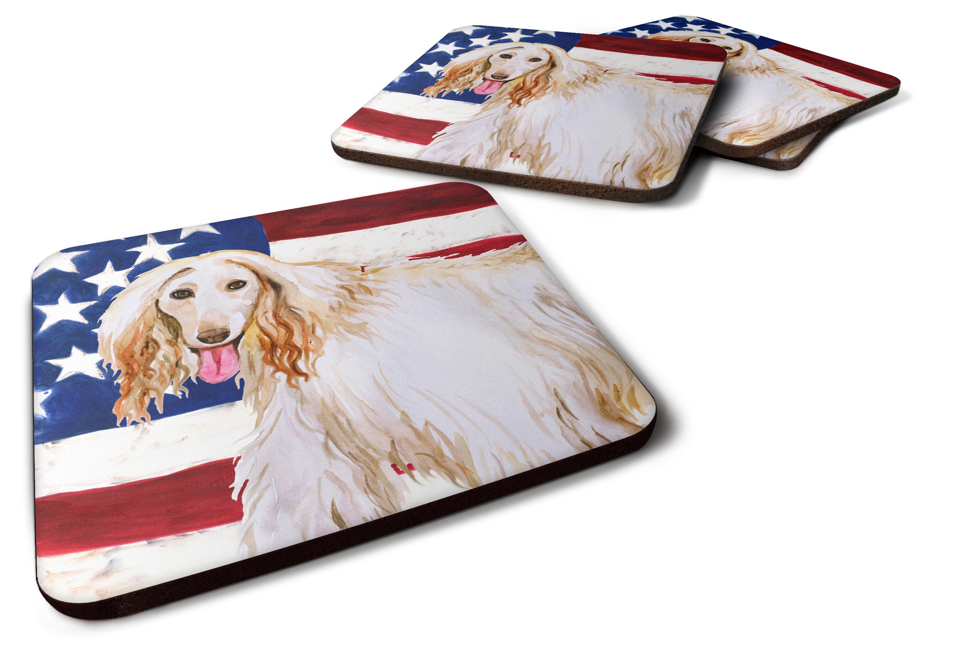 Afghan Hound Patriotic Foam Coaster Set of 4 BB9702FC - the-store.com