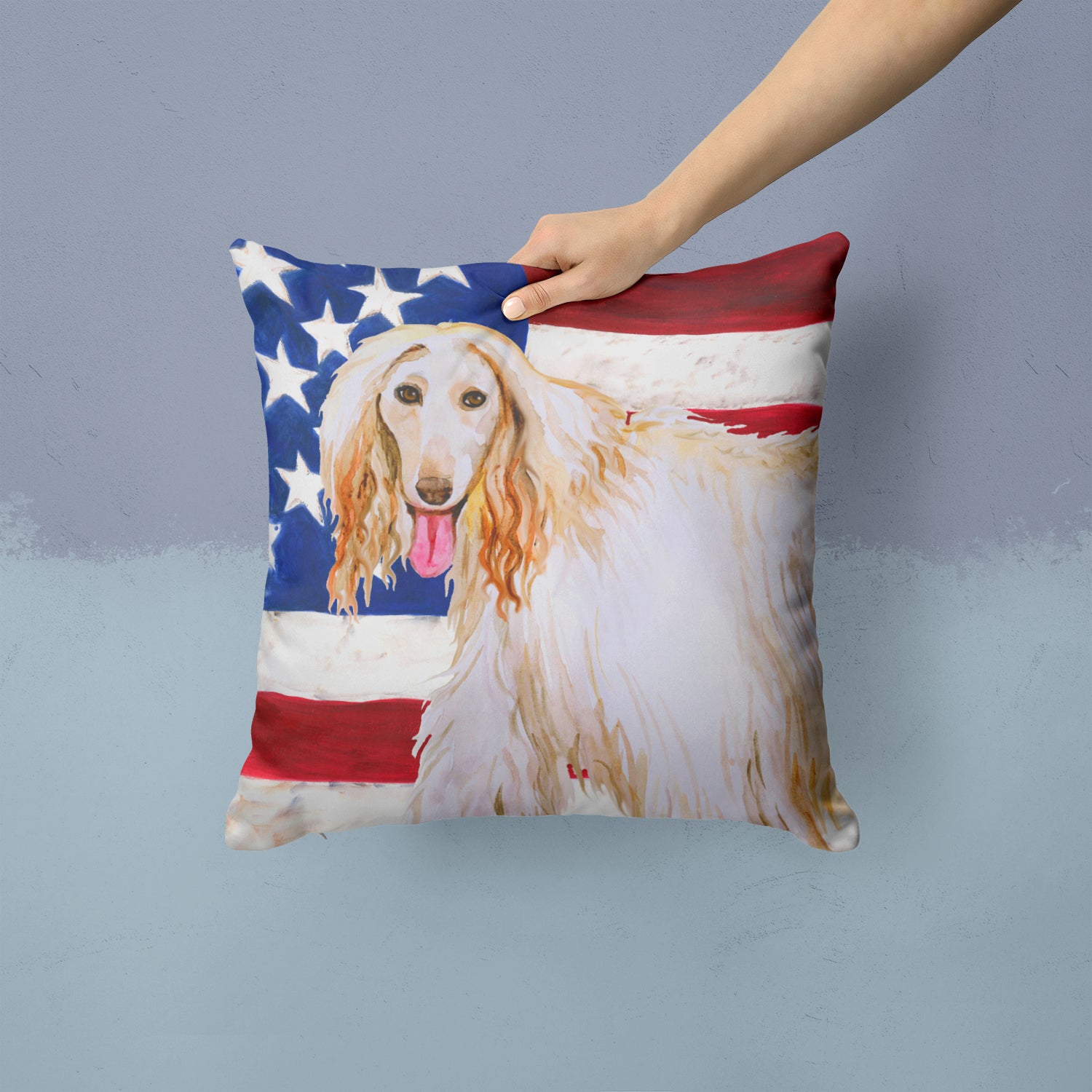 Afghan Hound Patriotic Fabric Decorative Pillow BB9702PW1414 - the-store.com