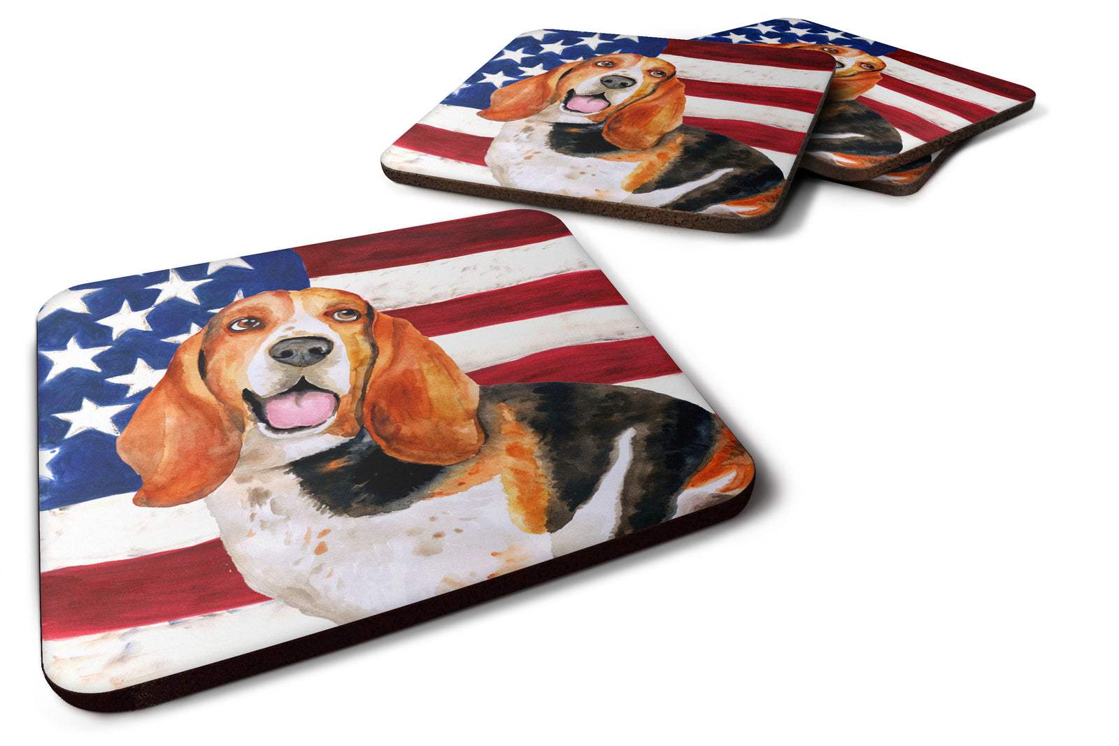 Basset Hound Patriotic Foam Coaster Set of 4 BB9704FC - the-store.com