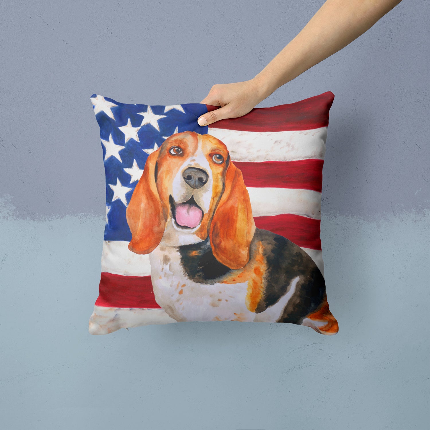 Basset Hound Patriotic Fabric Decorative Pillow BB9704PW1414 - the-store.com