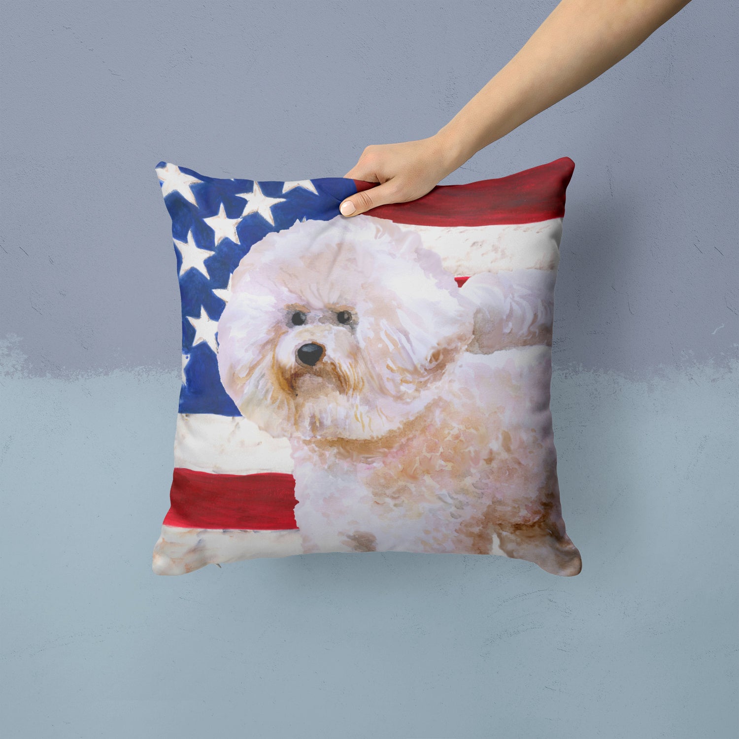 Bichon Frise #2 Patriotic Fabric Decorative Pillow BB9705PW1414 - the-store.com