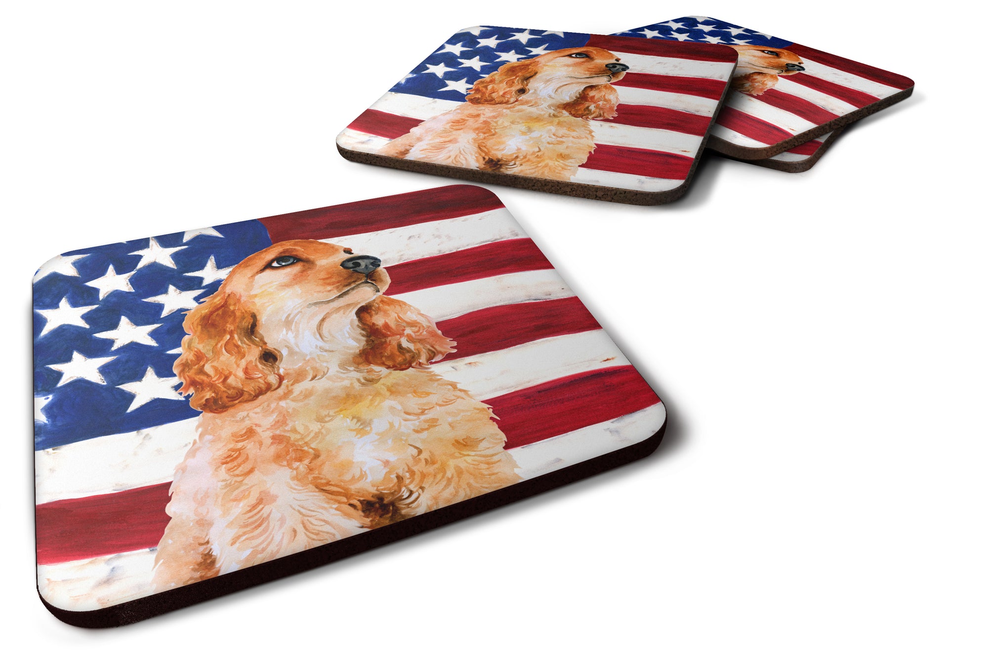 Cocker Spaniel Patriotic Foam Coaster Set of 4 BB9706FC - the-store.com