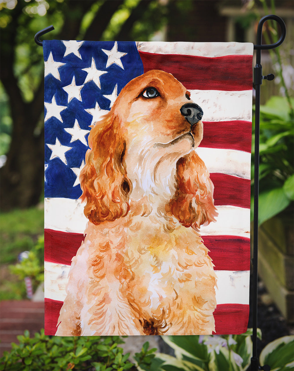 Cocker Spaniel Patriotic Flag Garden Size BB9706GF  the-store.com.