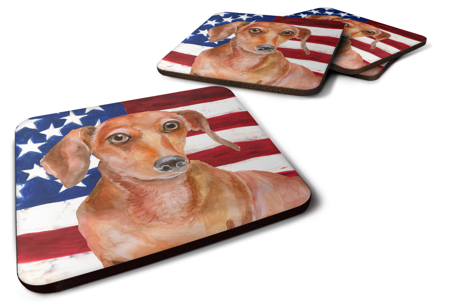 Red Dachshund Patriotic Foam Coaster Set of 4 BB9707FC - the-store.com