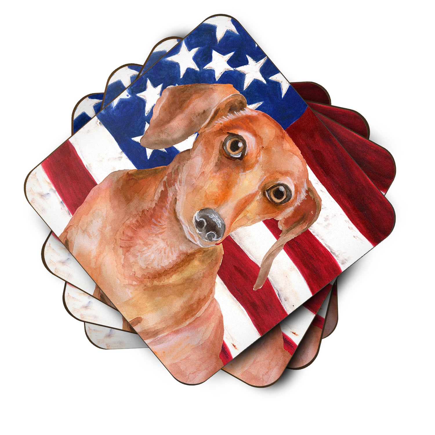 Red Dachshund Patriotic Foam Coaster Set of 4 BB9707FC - the-store.com