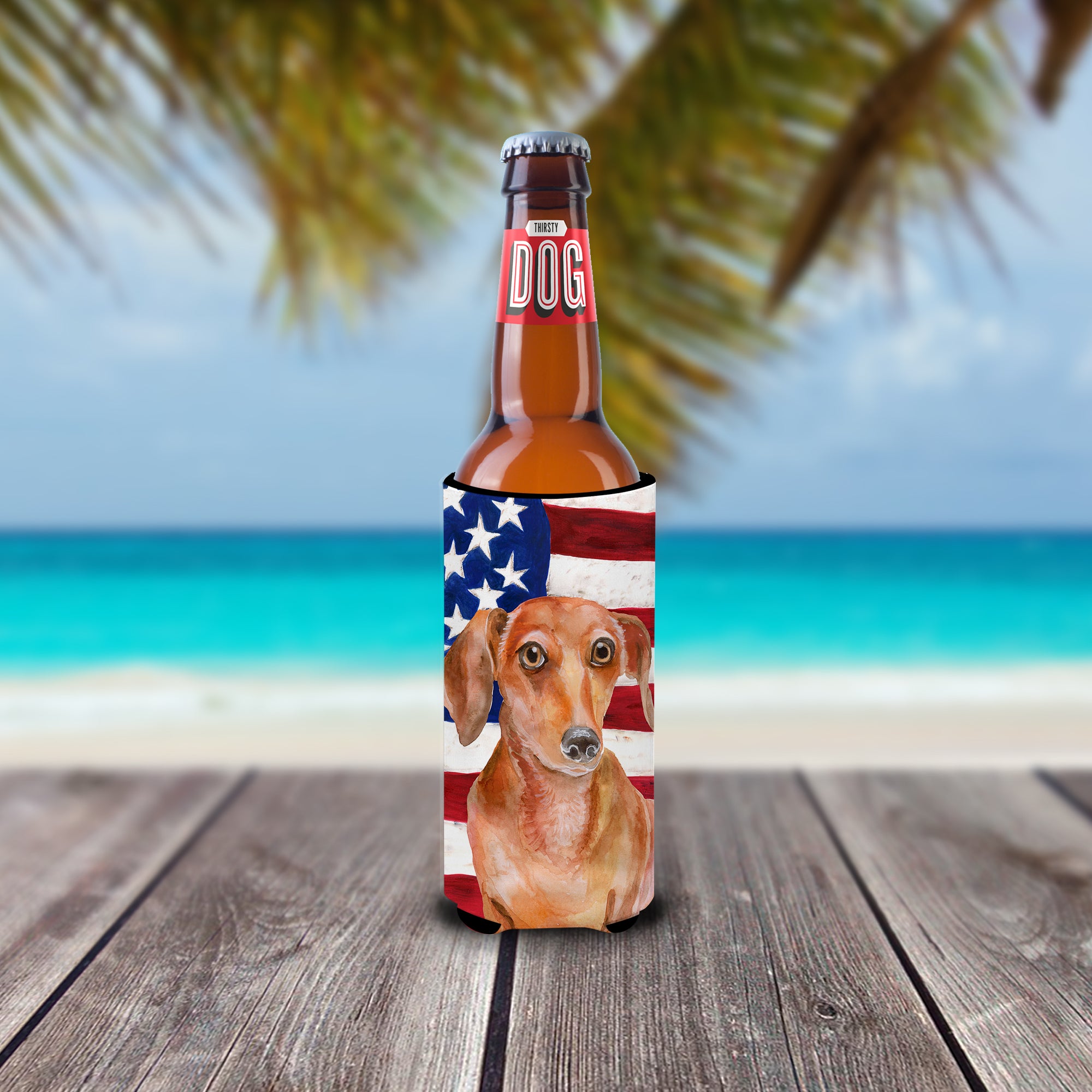 Red Dachshund Patriotic  Ultra Hugger for slim cans BB9707MUK  the-store.com.