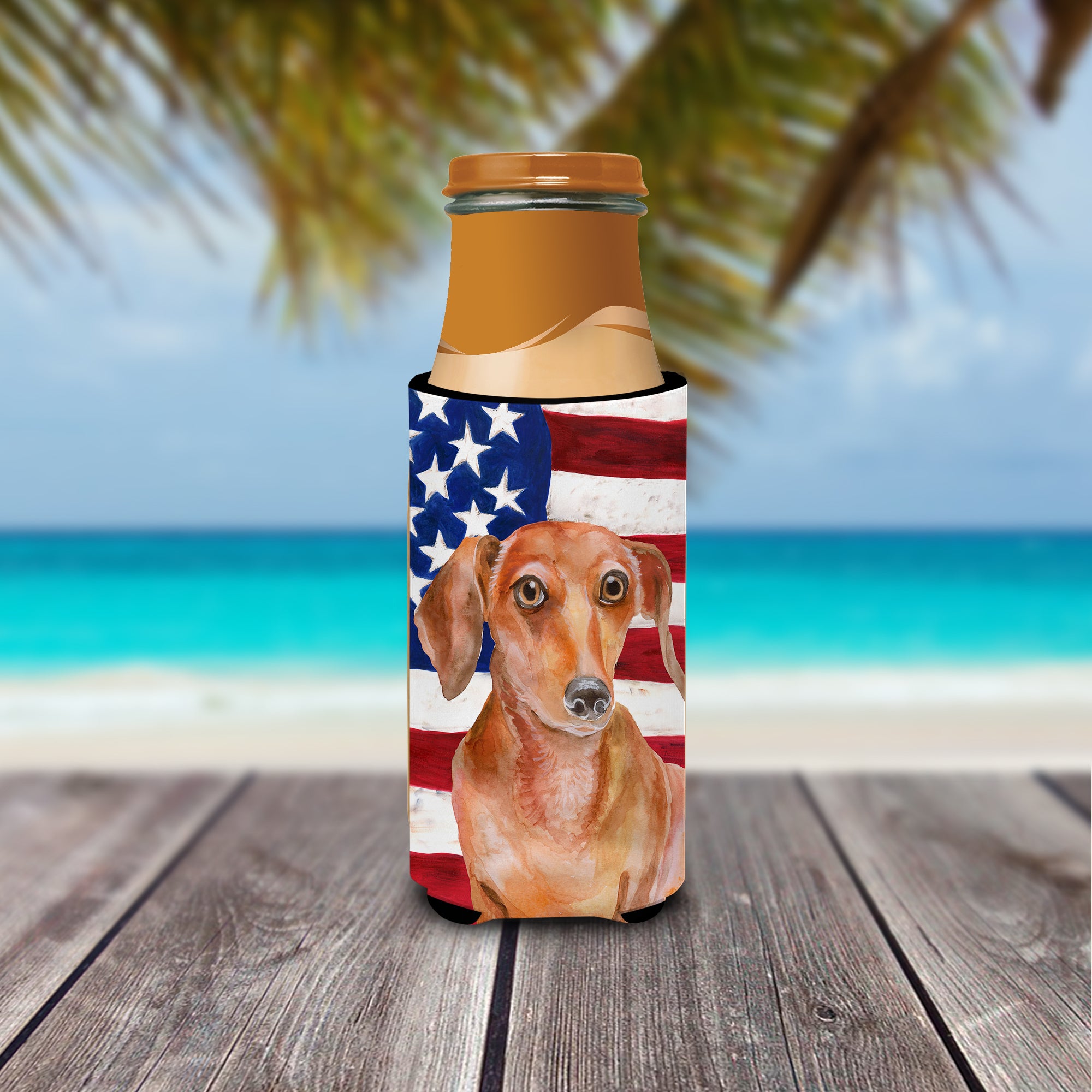 Red Dachshund Patriotic  Ultra Hugger for slim cans BB9707MUK  the-store.com.