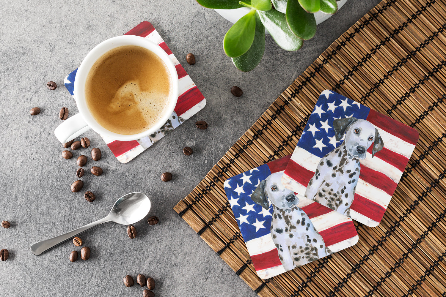 Dalmatian Puppy Patriotic Foam Coaster Set of 4 BB9708FC - the-store.com