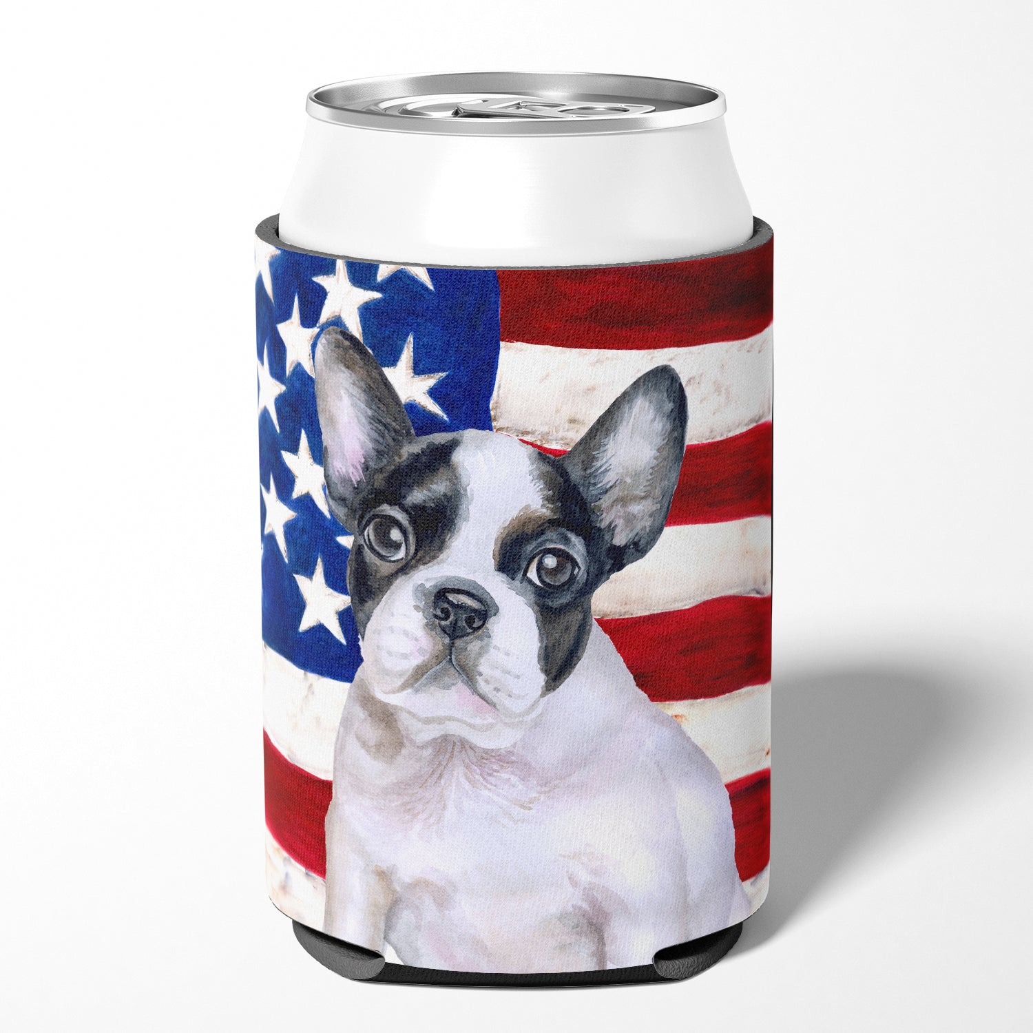 French Bulldog Black White Patriotic Can or Bottle Hugger BB9710CC  the-store.com.