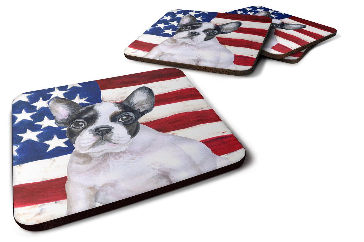 French Bulldog Black White Patriotic Foam Coaster Set of 4 BB9710FC - the-store.com