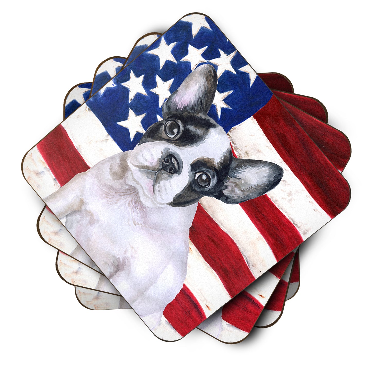 French Bulldog Black White Patriotic Foam Coaster Set of 4 BB9710FC - the-store.com