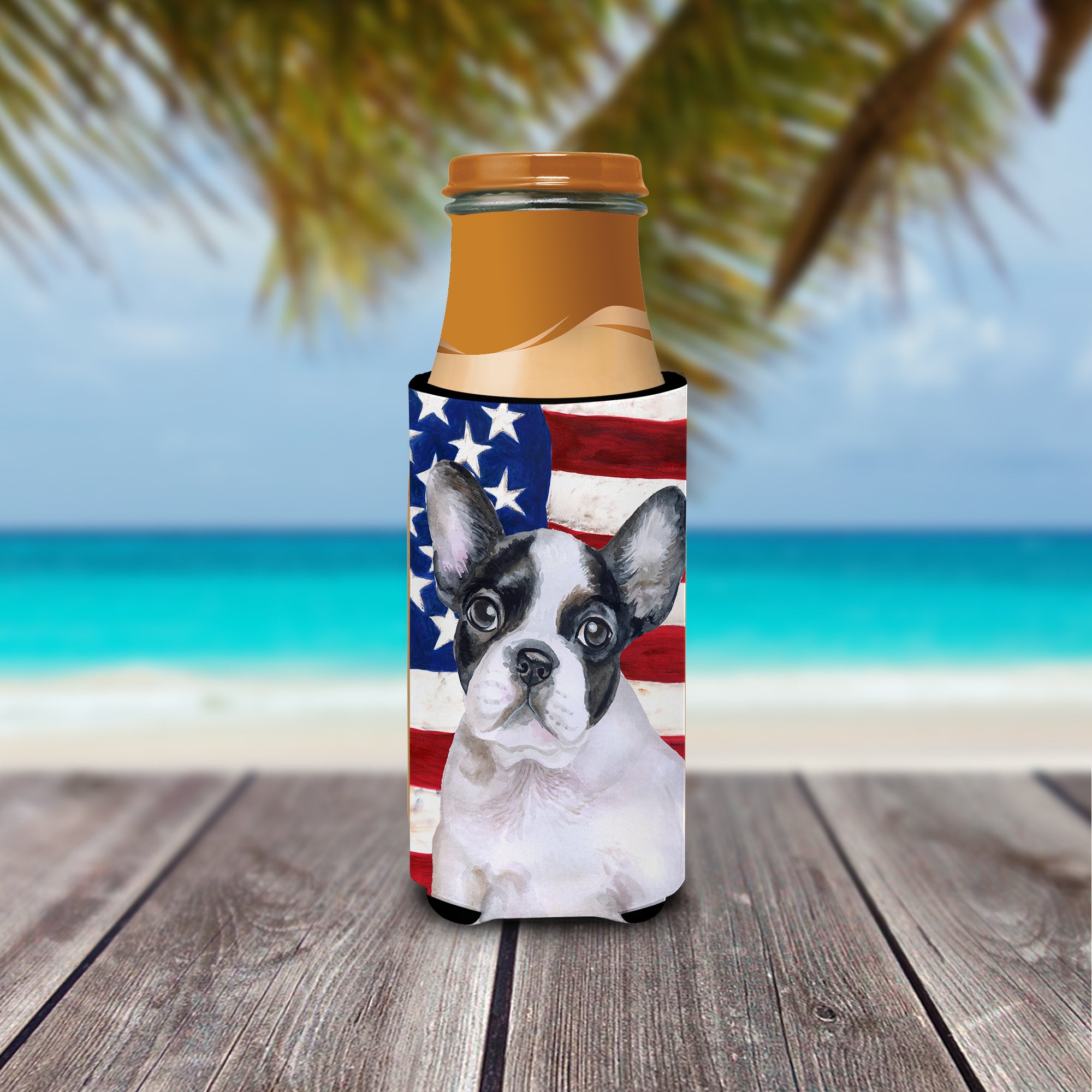 French Bulldog Black White Patriotic  Ultra Hugger for slim cans BB9710MUK  the-store.com.