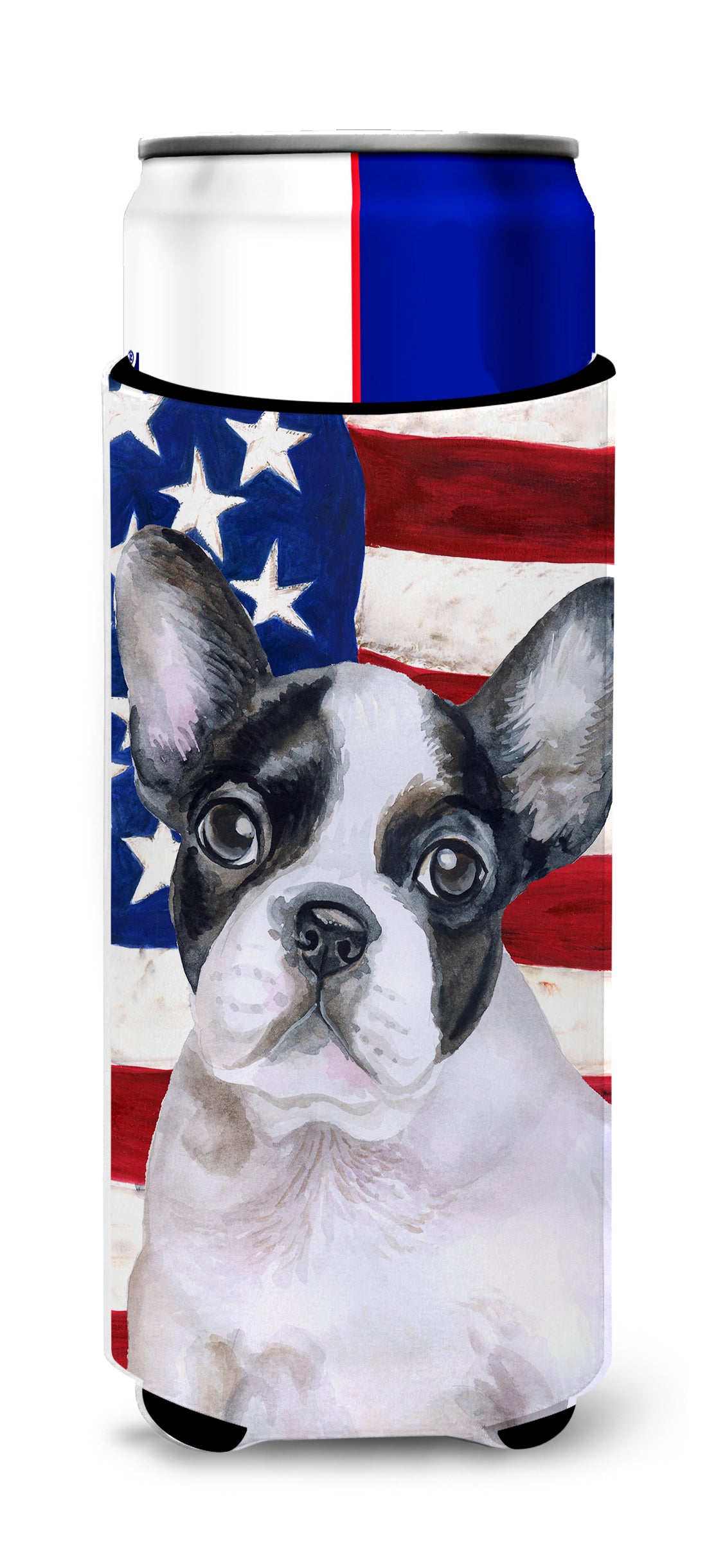 French Bulldog Black White Patriotic  Ultra Hugger for slim cans BB9710MUK  the-store.com.