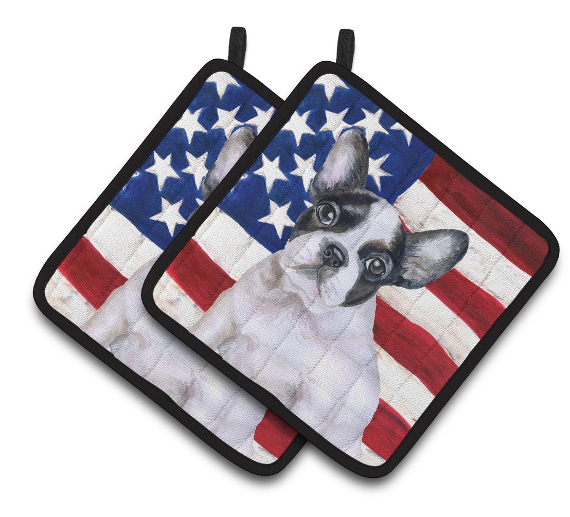 French Bulldog Black White Patriotic Pair of Pot Holders BB9710PTHD by Caroline&#39;s Treasures