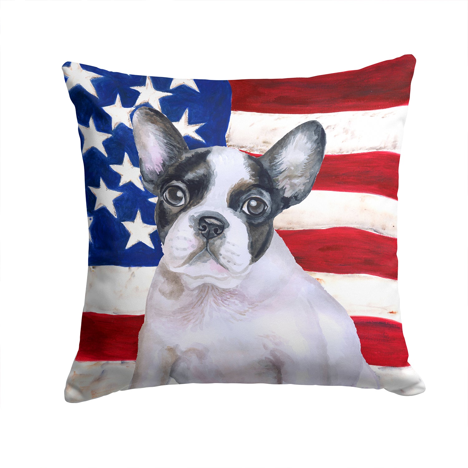 French Bulldog Black White Patriotic Fabric Decorative Pillow BB9710PW1414 - the-store.com