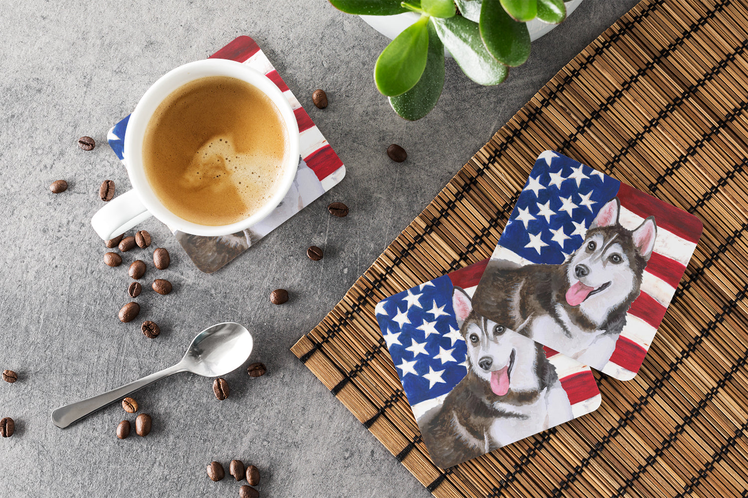 Siberian Husky #2 Patriotic Foam Coaster Set of 4 BB9712FC - the-store.com