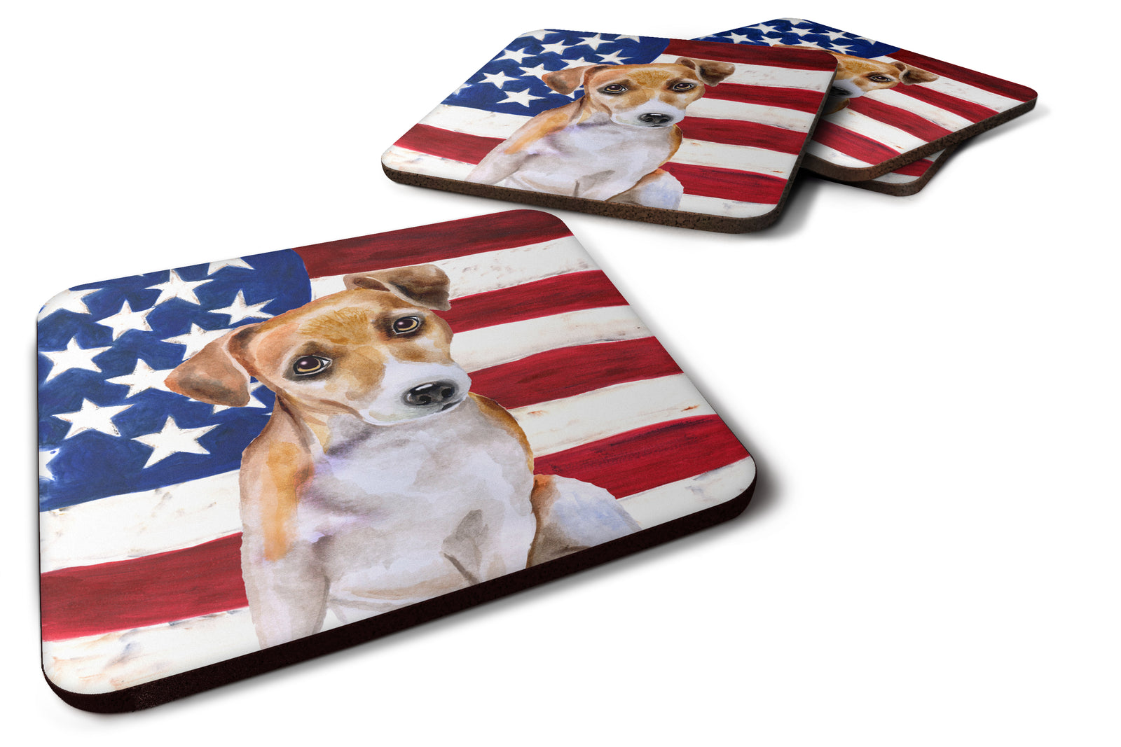 Jack Russell Terrier #2 Patriotic Foam Coaster Set of 4 BB9713FC - the-store.com