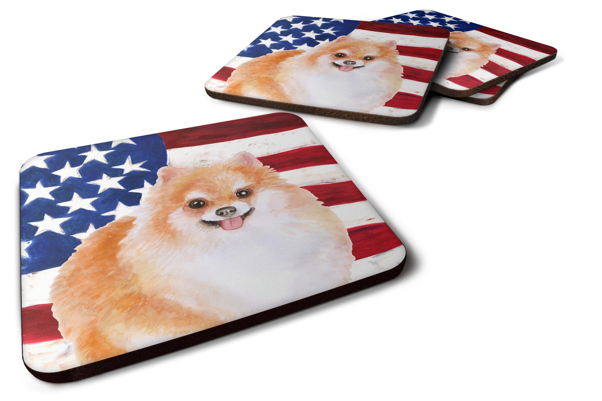 Pomeranian #2 Patriotic Foam Coaster Set of 4 BB9716FC - the-store.com