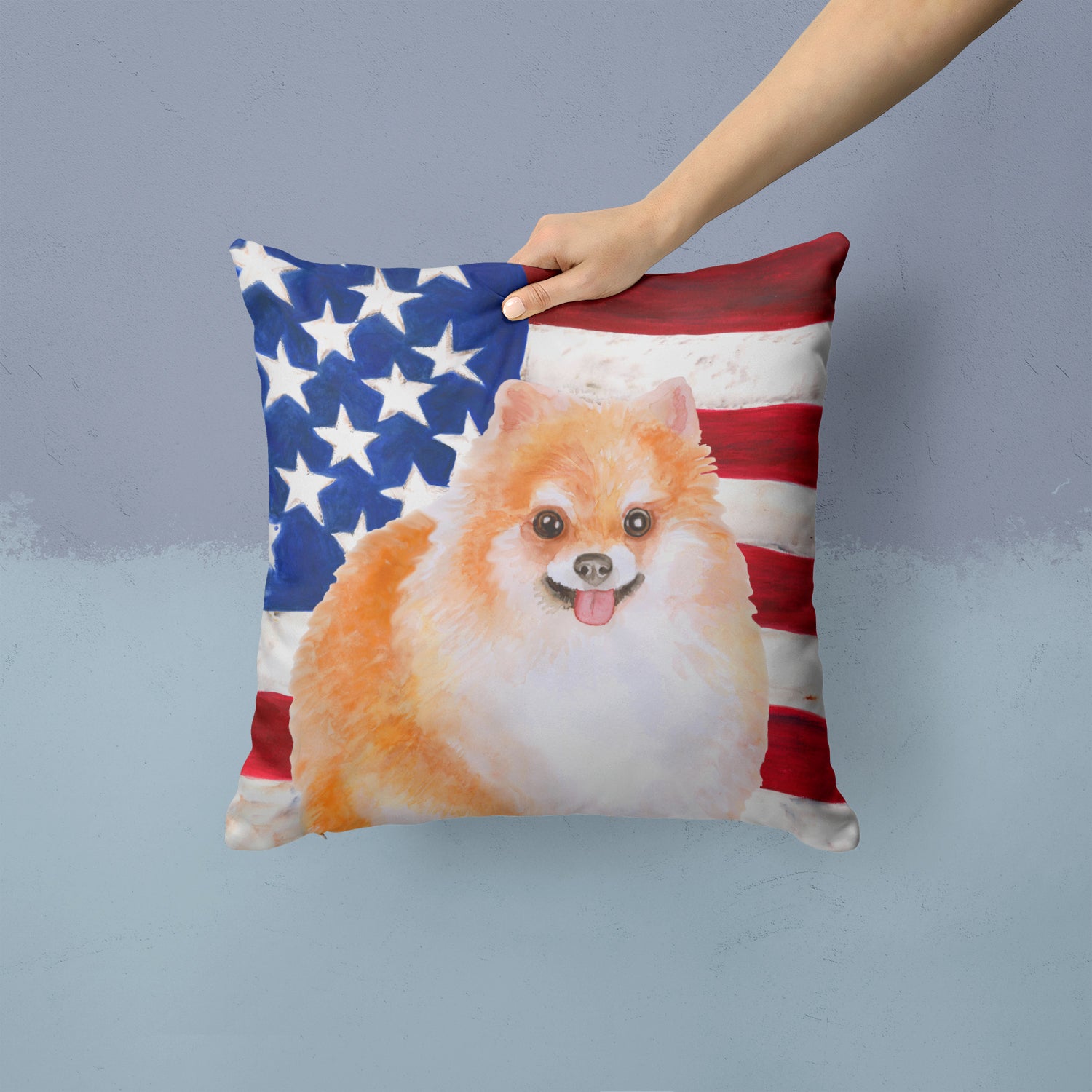 Pomeranian #2 Patriotic Fabric Decorative Pillow BB9716PW1414 - the-store.com