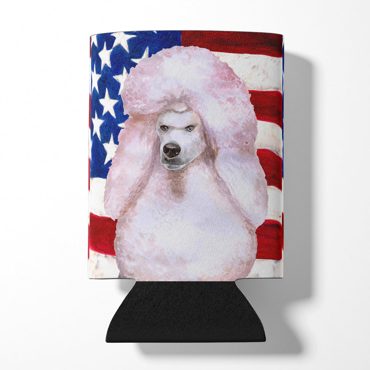 White Standard Poodle Patriotic Can or Bottle Hugger BB9717CC  the-store.com.