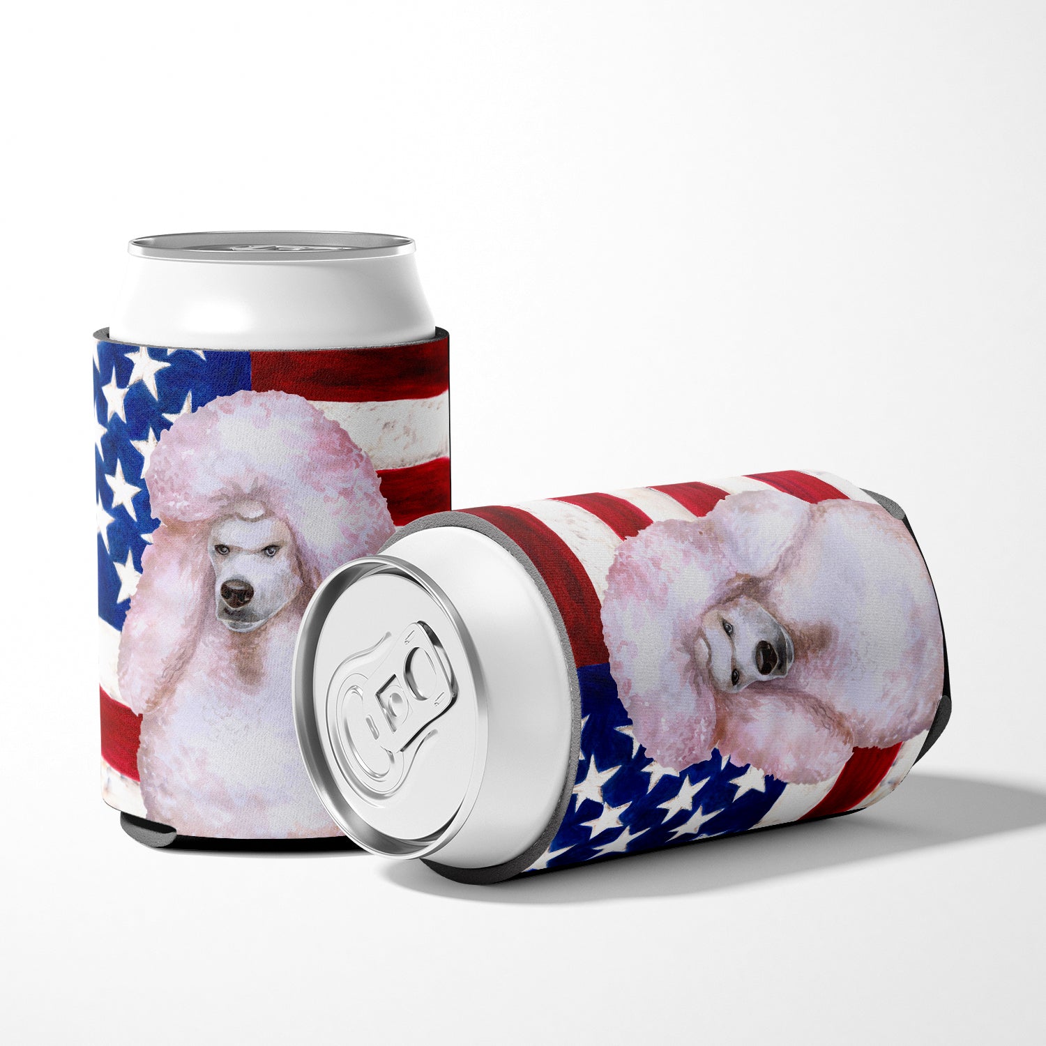 White Standard Poodle Patriotic Can or Bottle Hugger BB9717CC  the-store.com.